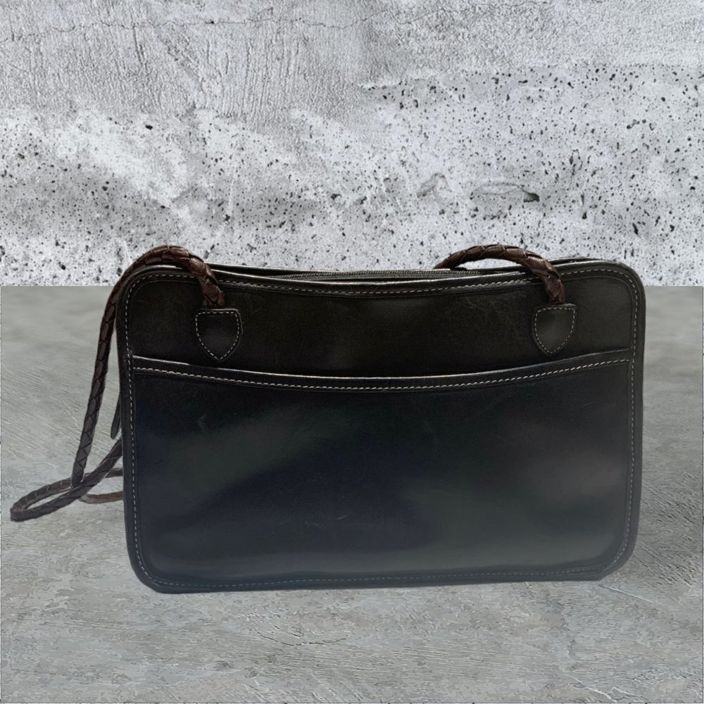 Brighton Leather Rect Shoulder Bag Purse Black and Brown Woven Straps - Picture 4 of 13